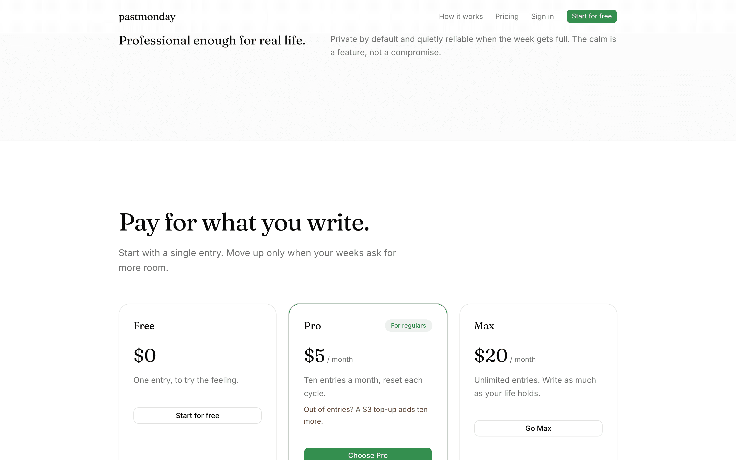 pastmonday.com pricing tiers